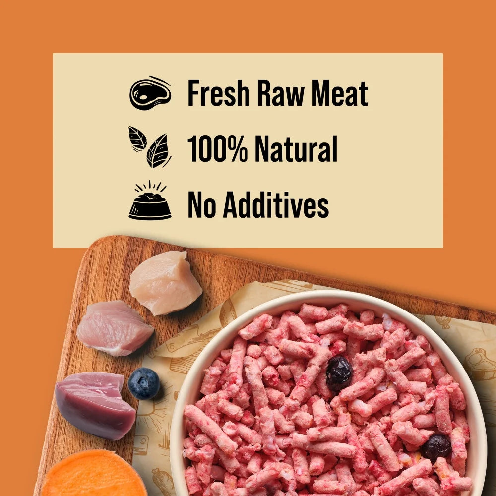 DIBO Free Flow Mince 3 Bird Roast with Pork offal, Sweet Potato and Blueberries 1kg