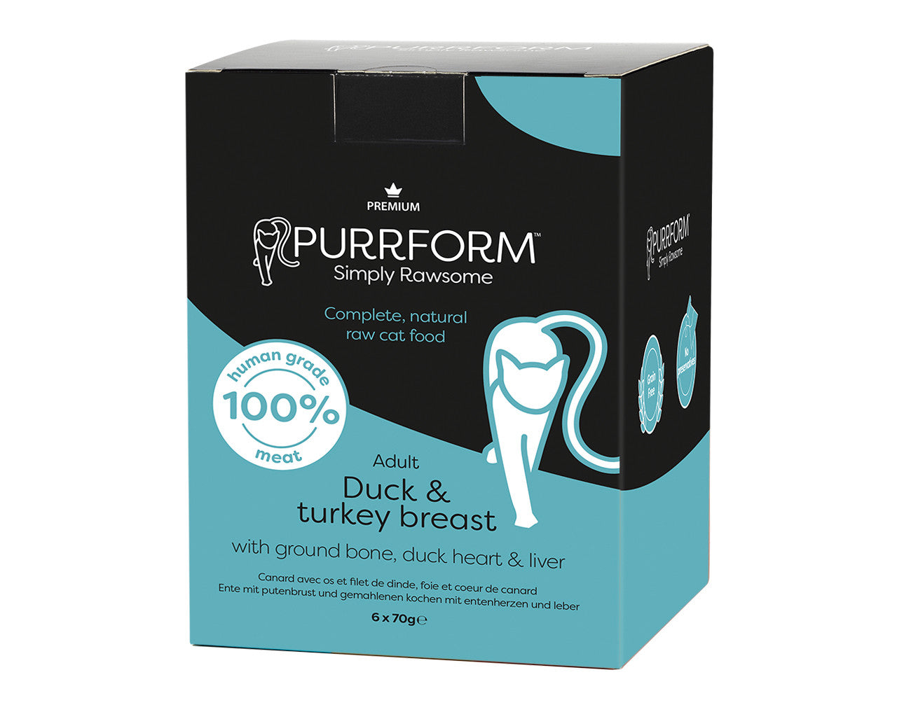 SALE - Purrform POUCHES- Duck with Turkey Breast & Ground Bone with Duck Heart & Liver 6 x 70g POUCHES