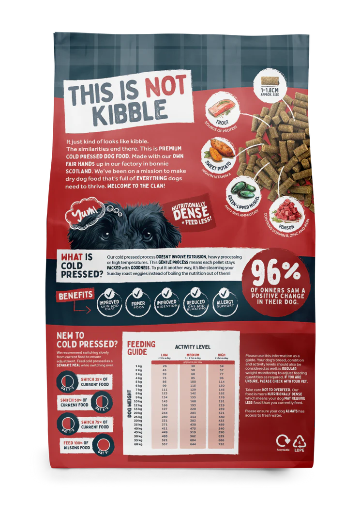 Wilsons Venison & Trout Premium British Cold Pressed Dog Food 2kg