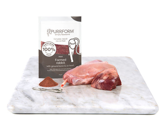Purrform Farmed Rabbit with Ground Bone & Ox Heart - 6 x 70g Pouches - CAT