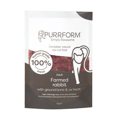 Purrform Farmed Rabbit with Ground Bone & Ox Heart - 6 x 70g Pouches - CAT