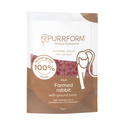 Purrform Farmed Rabbit with Ground Bone - 6 x 70g Pouches - CAT