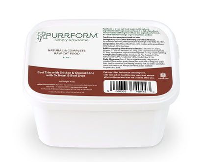Purrform Beef Trim with Chicken & Ground Bone with Ox Heart & Beef Liver (Adult) 450g TUB - CAT