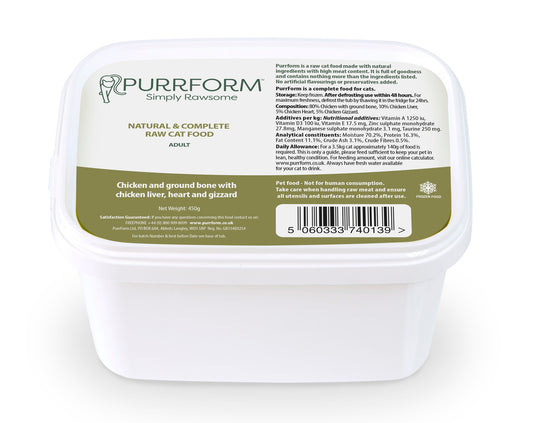 Purrform Chicken with Ground Bone, Chicken Liver, Heart & Gizzard 450G - CAT