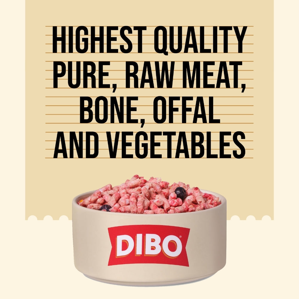DIBO Free Flow Mince 3 Bird Roast with Pork offal, Sweet Potato and Blueberries 1kg