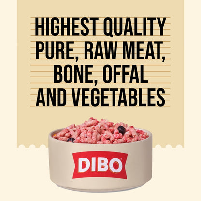 DIBO Free Flow Mince 3 Bird Roast with Pork offal, Sweet Potato and Blueberries 1kg