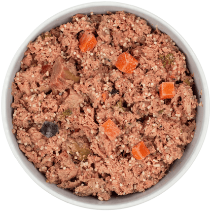 DIBO Fresh dog food in a bowl with visible ingredients on a white background