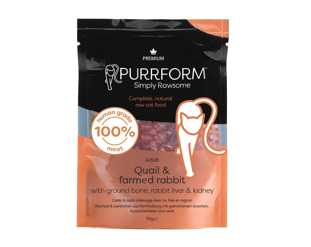 SALE - Purrform POUCHES - Quail & Rabbit with Ground Bone 6 x 70g pouches