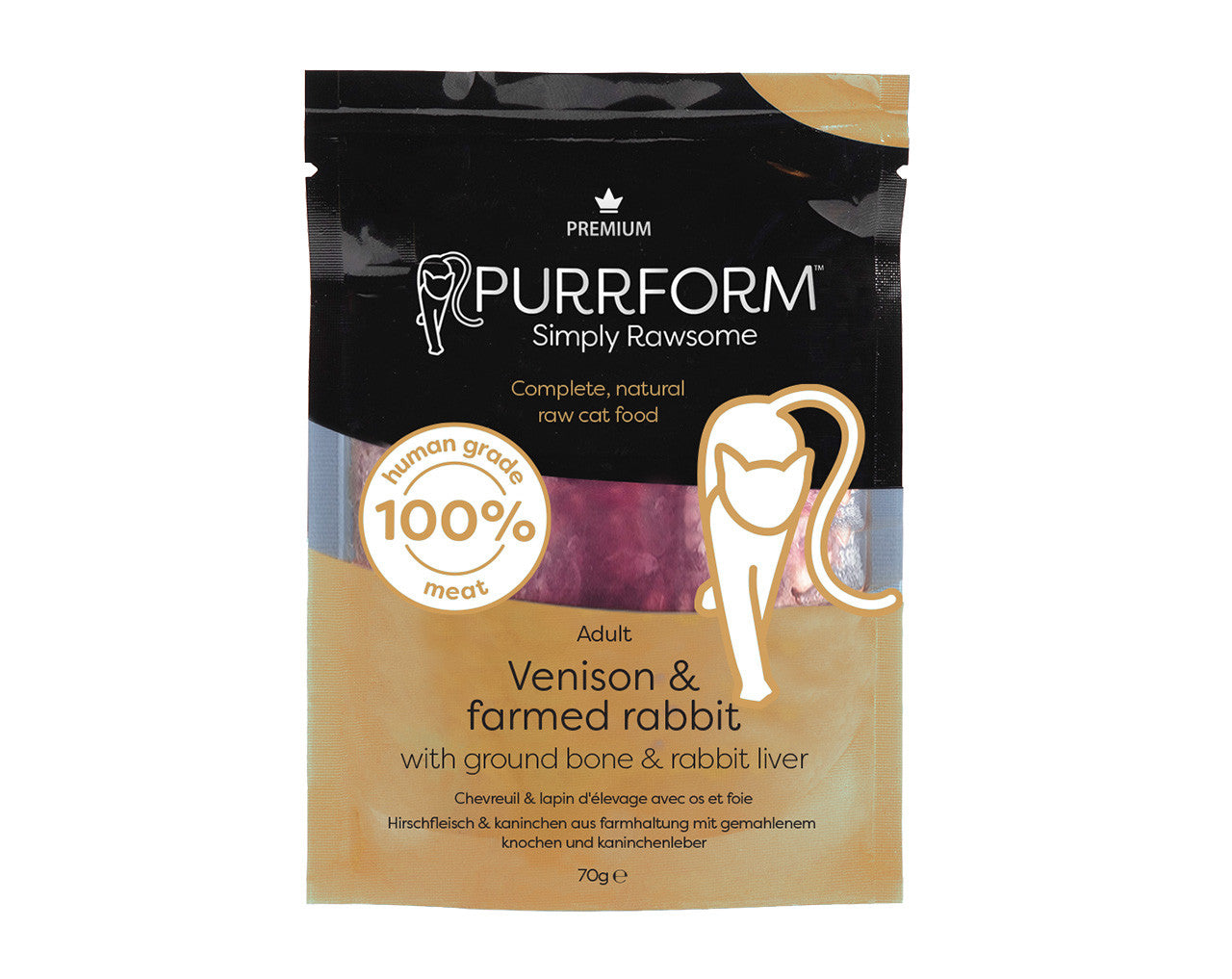 Purrform Venison & Farmed Rabbit & Ground Bone with Rabbit Liver - 6 x 70g - CAT