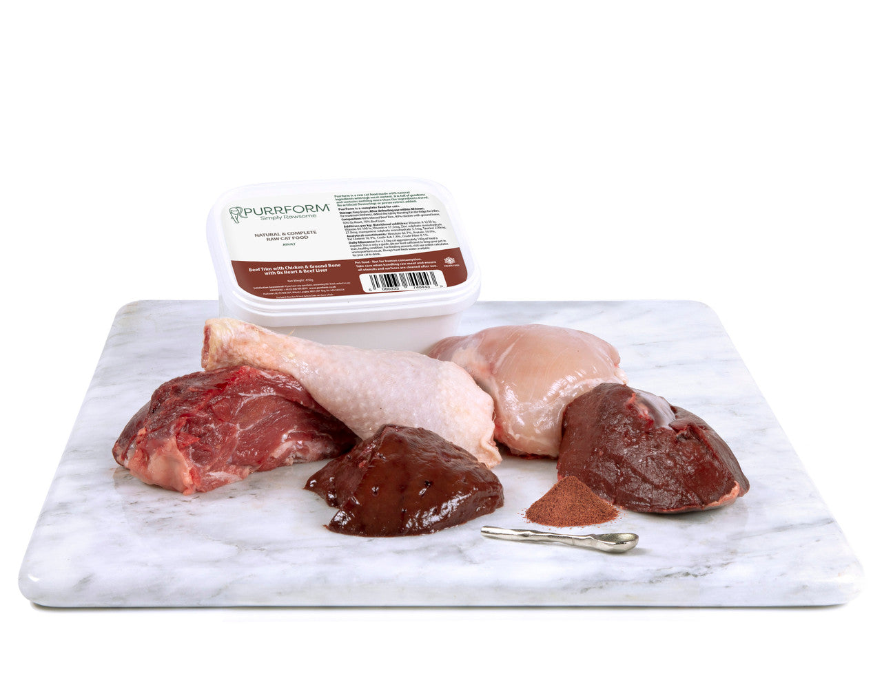 Purrform Beef Trim with Chicken & Ground Bone with Ox Heart & Beef Liver (Adult) 450g TUB - CAT