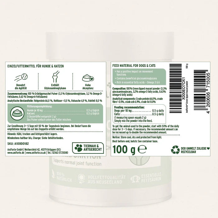 Aniforte Green Lipped Mussel Powder for Dogs and Cats - Joint Support