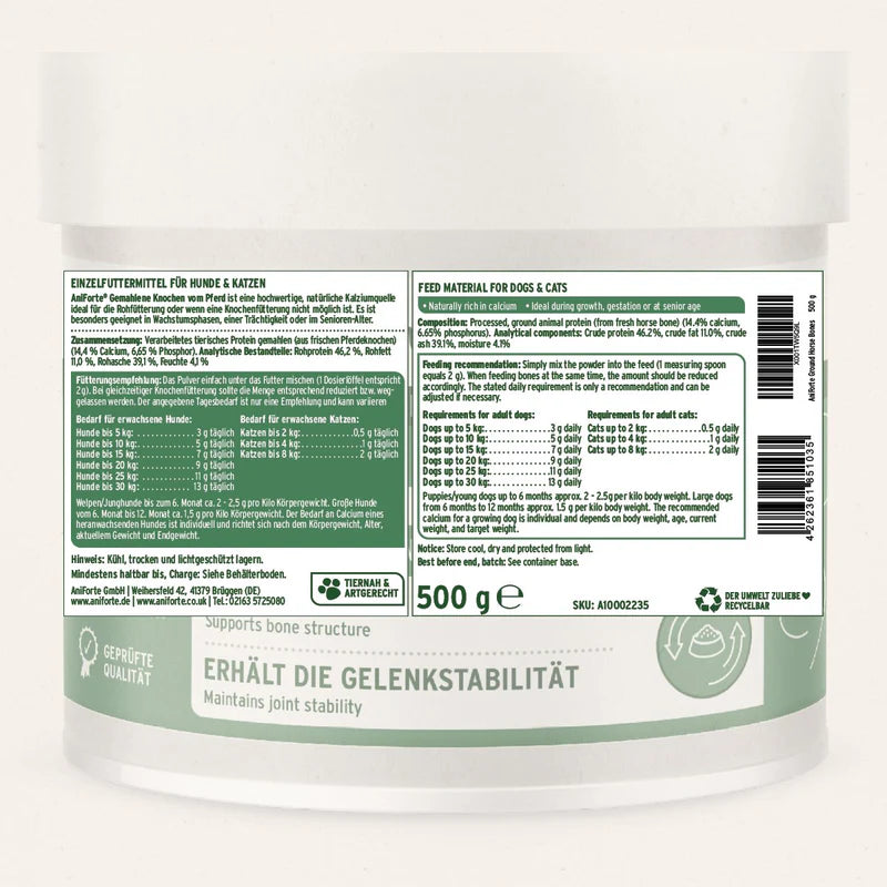 AniForte Ground Horse Bones - Natural Calcium Supplement for Dogs & Cats