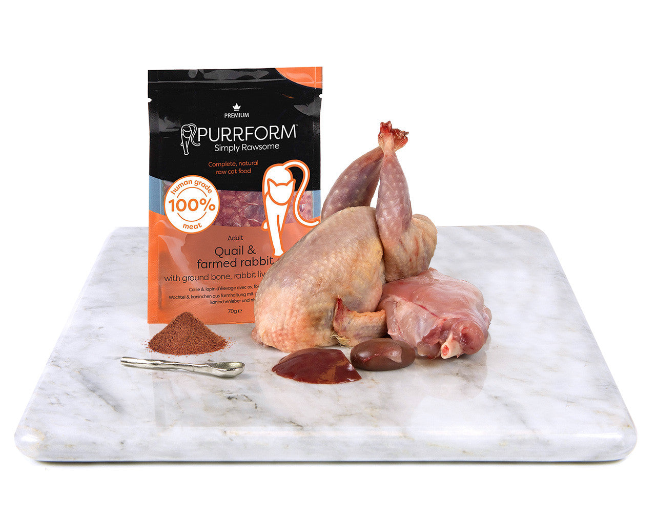 SALE - Purrform POUCHES - Quail & Rabbit with Ground Bone 6 x 70g pouches