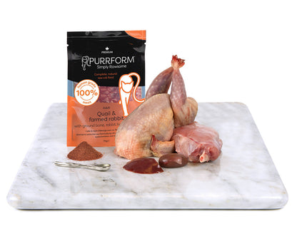 SALE - Purrform POUCHES - Quail & Rabbit with Ground Bone 6 x 70g pouches